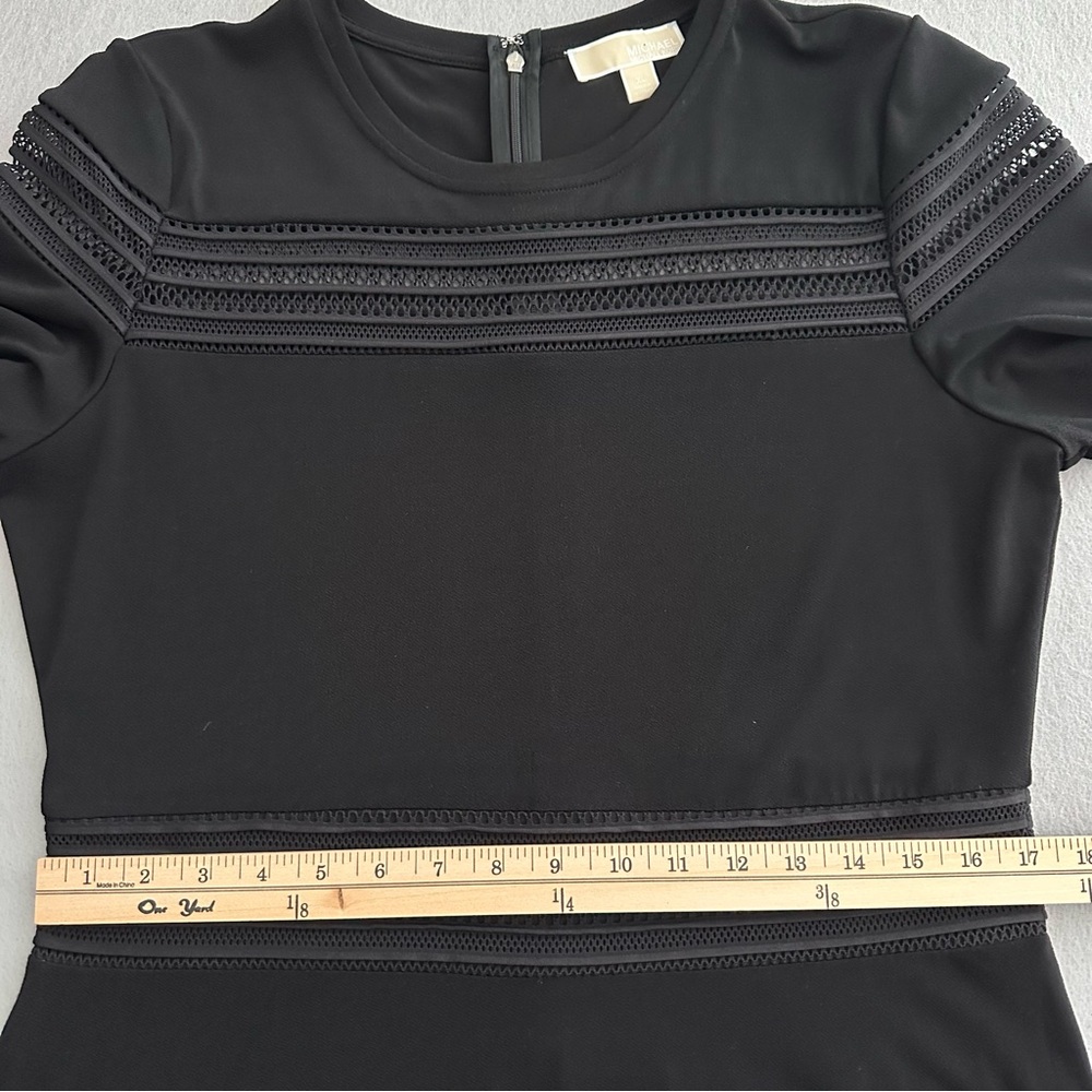 Michael Kors Black A-Line Dress Short Sleeve Ruffle Hem Crew Neck Mesh Insets XL - Picture 10 of 11